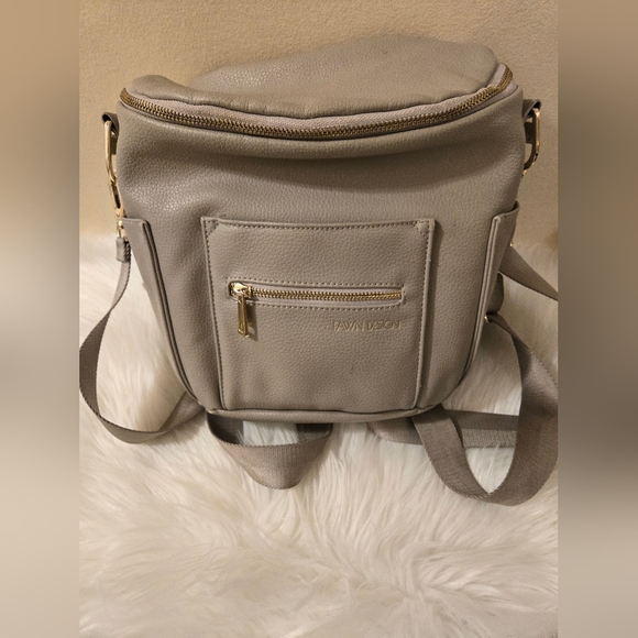 Fawn Design Vegan Leather The Mini Small Diaper Bag Backpack Gray - Picture 3 of 16